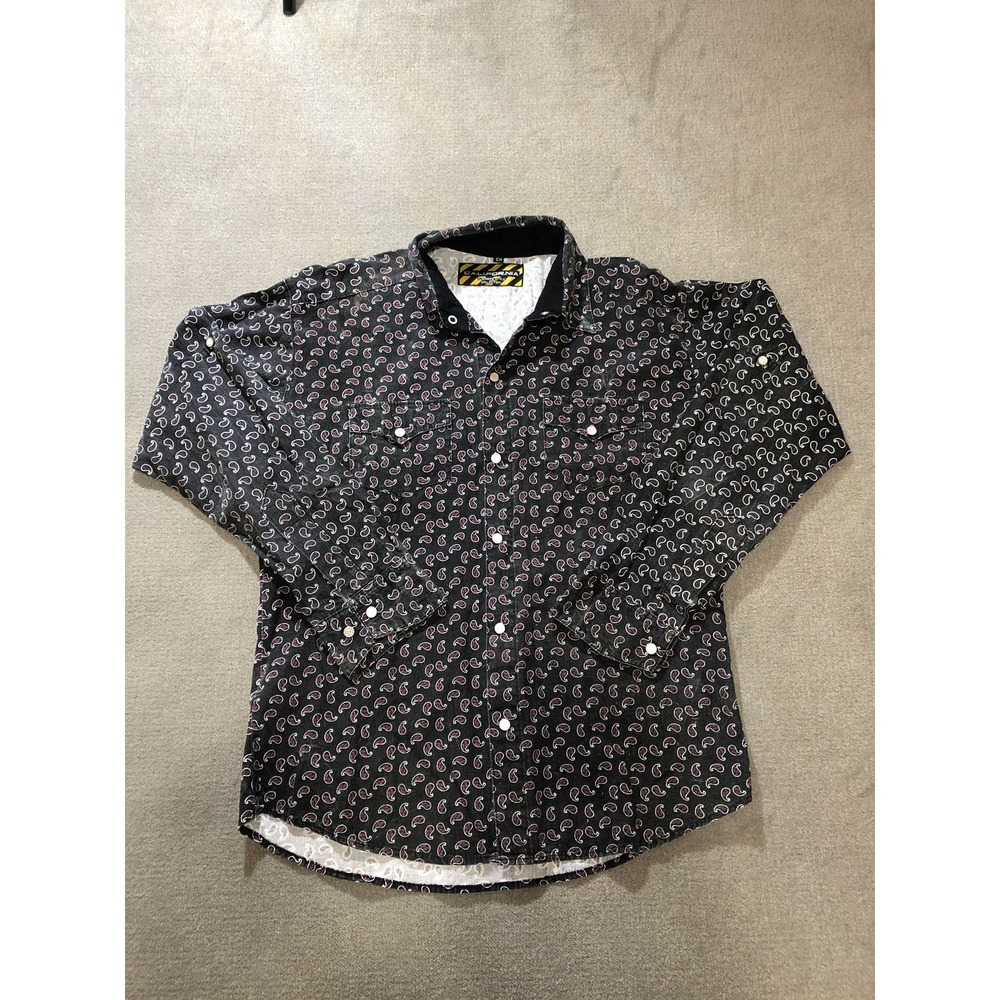 California Mens Shirt Small Paisley Pearl Snap Western Sawtooth Pocket
